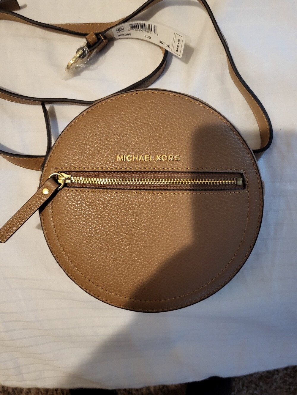 Michael Kors Round Belt/ Crossbody Bag in Taupe Brown with Gold Hardware NWT